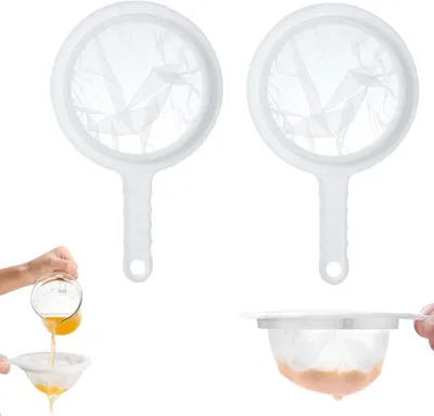 Produktbild von Feinsieb Küchensieb Kunststoff, 2 Stück, 200 Maschenweite, Nylon-Filternetz Mit Rutschfestem PP-Griff, Für Joghurt Honig Sojadrink