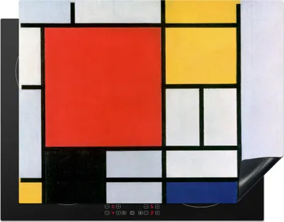 Produktbild von KitchenYeah© Herdabdeckplatte Kunst - Mondrian - Alte Meister - Komposition 2 , 77x59cm, Küche Deko, Glaskeramikkochfeld Herdabdeckung, Abdeckplatte fùr Kochfeld