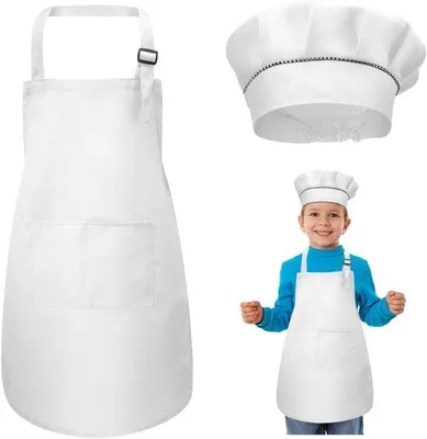 Produktbild von Kinderschürze und Kochmütze Set - Verstellbare Schürze mit Taschen für Jungen und Mädchen (7-13 Jahre)