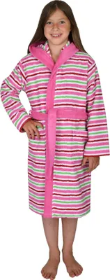 Produktbild von Wörner Südfrottier  Wörner Mädchen Schlafanzug lang kurz Shorty Sleepshirt Bademantel Badetücher "Pferd & Ringel orchidee" Jersey Frottee, Bademantel Ringel orchidee / 164