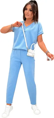 Immagine prodotto di Set due pezzi da donna con scollo a V – comodo outfit casual, azzurro/L/XL