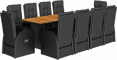Obrázek produktu pro vidaXL 11dílný zahradní jídelní set s polštáři Black Poly Rattan