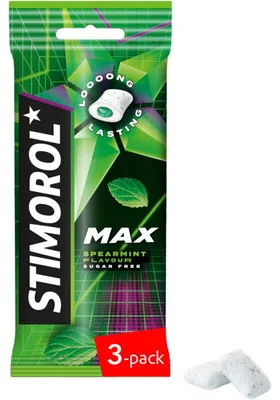 Image de Stimorol Max, chewing-gum menthe verte, 3 x 20g, sans sucre, goût de menthe fraîche