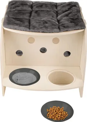 Produktbild von Zoofari Katzenhaus Katzenbett Kuschelhöhle Kissen inkl. Futterstation