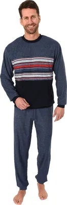 Produktbild von Eleganter Herren Frottee, Pyjama Schlafanzug mit Bündchen, auch in Übergrößen - 281 101 93 004 ; blau , 48