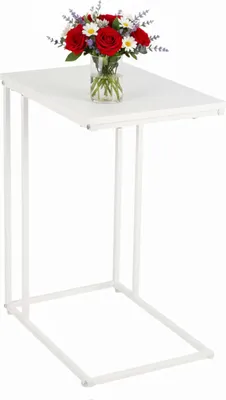 Produktbild von Relaxdays Beistelltisch, HxBxT: 64 x 50 x 35 cm, MDF, Eisen, C-Form, Sofatisch zum Unterschieben, Wohnzimmer, weiß
