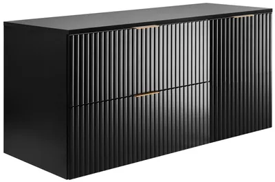 Obrázok produktu pre Kúpeľňová zostava: skriňa so zásuvkami a skriňa s dvierkami 57×46×120 cm, farba: čierna / čierna doska, zlatá rukoväť