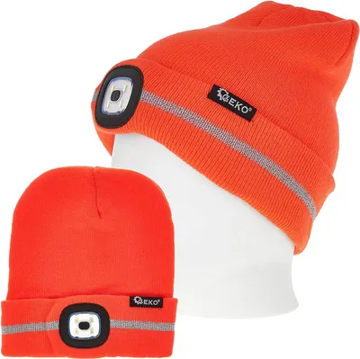 Productafbeelding van Wintermuts met oplaadbare LED-hoofdlamp en reflecterende strip, oranje