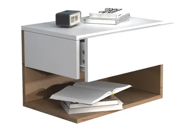 Productafbeelding van UsalXL45 nachtkastje wandmontage 1 lade 1 plank wit, eik decor.