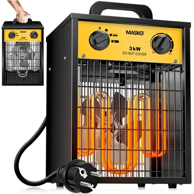 Image de MASKO® Chauffage électrique Aérotherme de chantier avec thermostat intégré Appareil de chauffage électrique avec 3 niveaux de chauffage Soufflerie de chauffage pour une utilisation à l'intérieur et à l'extérieur Protection contre la surcharge Soufflerie de chauffage électrique