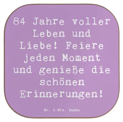 Produktbild von Mr. & Mrs. Panda Tischuntersetzer Spruch 84. Geburtstag Leben und Liebe - Lavendeltraum - Geschenk, gläseruntersetzer, besondere Erinnerungen, Coaster, Tassen Untersetzer