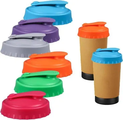 Image de Unyqoos® : Lot de 6 couvercles en silicone réutilisables, sans BPA – couvercles de protection pour bière et boissons, assurant une meilleure conservation, résistants à la chaleur et au lave-vaisselle, disponibles en différentes couleurs