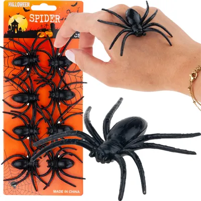 Obrázek produktu pro Umělé pavouky, černé, dekorace na Halloween, černý tarantule, sada 8 kusů, 8 cm