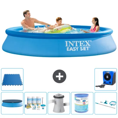 Produktbild von Intex runder aufblasbarer Easy Set-Pool – 305 x 61 cm – Blau – im Lieferumfang enthalten Abdeckung - Wartungspaket - Filterpumpe für Schwimmbad - Filter - Reinigungskit - Bodenfliesen