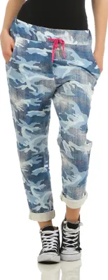 Produktbild von 262 Damen Hose Military Sweatpants Jogginghose Baumwolle Freizeithose Boyfriend Baggy Haremshose mit Gummibund Navy Print Blau