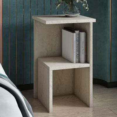 Produktbild von Skye Decor, Hochwertiger Nachttisch, Travertin, 29,6 x 50 x 29,6 cm | 100% melaminbeschichtete Spanplatte, Stärke: 18 mm | Ideal für modernes Schlafzimmer, elegant und funktional.