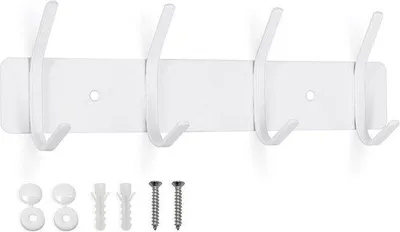 Immagine prodotto di Appendiabiti da parete a 4 ganci, bianco, con ganci in acciaio inossidabile