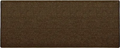 A flat lay of a dark brown rug.