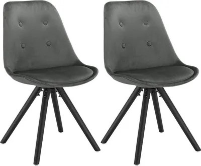 Image de Lot de 2 chaises d'appoint gris foncé en velours – Chaise de salle à manger avec pieds en bois – Hauteur d'assise 46 cm – Chaise confortable – Design moderne – Chaise de salon et de cuisine