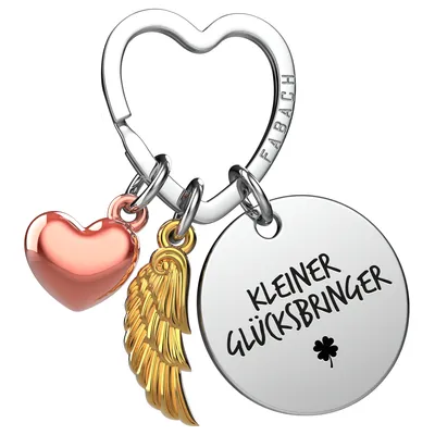 Produktbild von "Viel Glück" Schutzengel Schlüsselanhänger - Engelsflügel Herz Glücksbringer und Gravur Plättchen mit liebevoller Botschaft