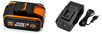 Productafbeelding van Batterij, 8000 mAh capaciteit, compatibel met 20V elektrische gereedschappen, Worx - 8AhX1-1 oplader