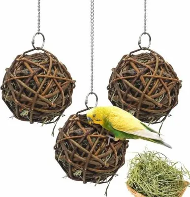 Zdjęcie produktu dla Zabawki dla ptaków zestaw 3 szt naturalne rattanowe kule papug