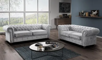 Produktbild von Easy4You Chesterfield Hellgrau Set 3-Sitzer + 2-Sitzer Sofa Sofas für Wohnzimmer Sofagarnituren mit Holzfüße Set Sofas & Couches