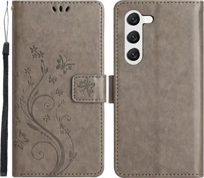 Produktbild von Samsung Galaxy S23 Hülle - Coverup Blumen & Schmetterlinge Klapphülle - Taupe Grau