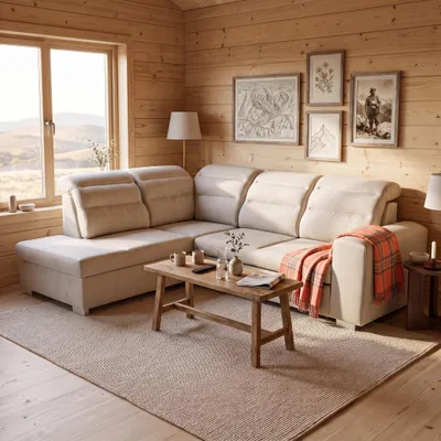 Produktbild von MUFFO Ecksofa CLOUD L Links mit Schlaffunktion 120x190 Velours Creme, KI-generiertes Bild