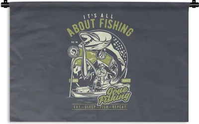 Produktbild von MuchoWow® Wandteppich Wandbehang Fisch - Boot - Jahrgang 120x80 cm Tapisserie Dekoration Wandtuch - Wanddekorationen - Wandtücher