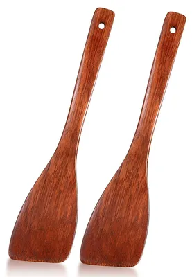 Productafbeelding van Set van 2 spatels van massief hout, antiaanbakrijstlepels, houten spatels, hoogwaardige pollepel voor antiaanbakpannen/wokken, 33 cm