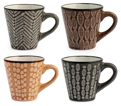 6er-Set Kaffeetassen aus Steinzeug, Ethnic-Design, 100 ml