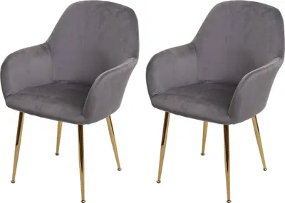 Zdjęcie produktu dla zestaw 2 krzeseł do jadalni HWC-F18, krzesło kuchenne, retro design ~ aksamitny szary, złote nogi