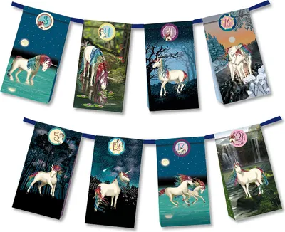 Produktbild von GKA XL Adventskalender Einhorn für Kinder zum Selbstbefüllen 24 große Papiertüten mit 24 Sticker und 4 m Satinband TapirElla von Lutz Mauder