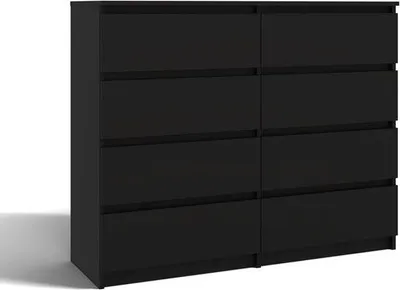 Produktbild von Moderne Kommode MALWA M8 140 mit 8 Schubladen – Geräumiger Stauraum | Farbe: Schwarz | Größe: 138x40x97 cm
