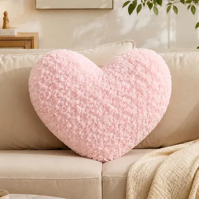 Herzförmiges Plüschkissen, weich, 30 cm, rosa, Dekokissen