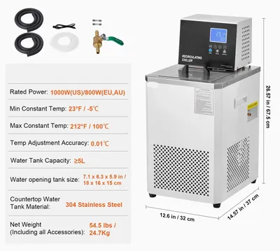 Produktbild von Laboratoriumkühler – 5 Liter, Edelstahl – Präzision 0,01 °C – Temperaturregler, Kreislaufpumpe