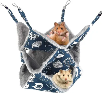 Produktbild von Hängematte für Kleintiere, 3-lagig, Haustier-Hängematte, Hängebett, Hamster-Schlafhängematte, weich und warm, gemütliches Hängebett, Nagetier-Hängematte für Chinchillas, Frettchen, Eichhörnchen und Kleintiere