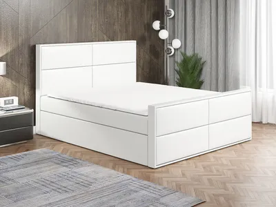 Produktbild von Boxspringbett HILD 140 x 200 mit 2 Bettkästen, Bonell-Matratze und Topper. Farbe: Weiß