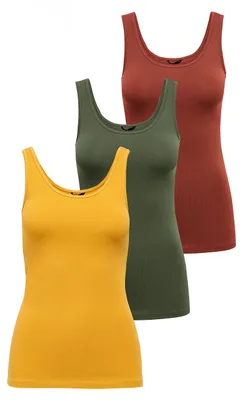 Produktbild von ONLY Damen Onllive Love Tank TOP 3-Pack, Kalamata/GOLDEN Yellow/Burnt, XL