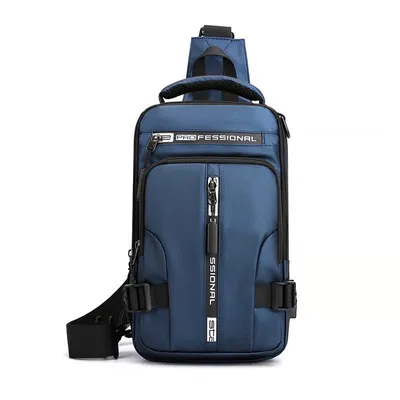 Image de Sac à bandoulière en nylon imperméable avec recharge USB intégrée, sac à bandoulière antivol - ONNBAG Bleu