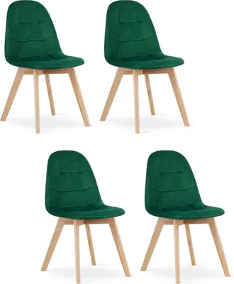 Produktbild von SORANO Stuhl, dunkelgrün, Velour gepolstert, Holzbeine, für Wohnzimmer, Esszimmer, Schlafzimmer, 4er Set, Maße 45x82x54 cm, Belastbarkeit 110 kg