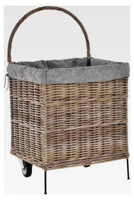 Produktbild von Holzwagen aus Rattan mit stabilem Eisenrahmen und Stoffinlett / 54x44x95