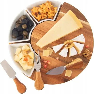Immagine prodotto di Tagliere per formaggi e salumi 28 cm pieghevole bambù ciotole coltelli servizio elegante