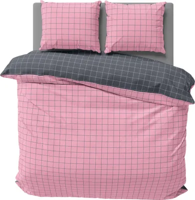 Produktbild von Wende Bettwäsche Kariert Karo modern Renforcé Baumwolle mit Reißverschluss, Größe:3 teilig 240x220 cm, Farbe:rosa / anthrazit
