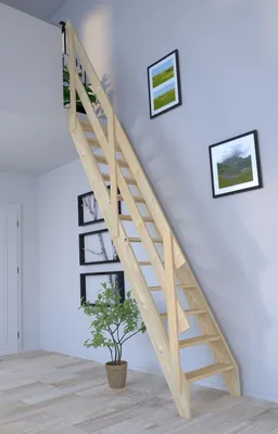 Produktbild von Raumspartreppe Fichte 2000 gerade-Holzgeländer (2 Querleisten)