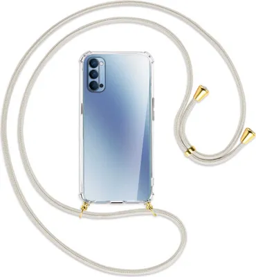 Produktbild von Handykette Backcover-Schutzhülle mit Band (Metall goldfarben) für Oppo Reno4 5G - broken white