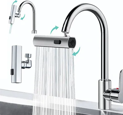 Produktbild von 3-in-1 Armaturaufsatz 360° drehbar, verstellbarer Wasserstrahl, ABS Messing, 14,5×9 cm