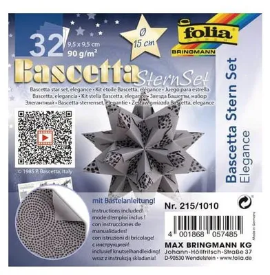 Produktbild von folia® Bascetta-Stern Bastelset Elegance Pearls, anthrazit, 9,5 x 9,5 cm, 90 g/m²