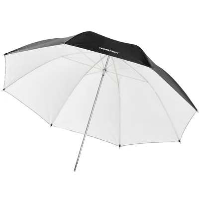 Produktbild von Walimex pro Reflexschirm Ø 109 cm schwarz/weiß für weiches Licht, Lichtreflektor ideal für Porträtfotografie und Produktfotografie, Lichtformer für Studioblitz, Fotoschirm mit Metallstange
